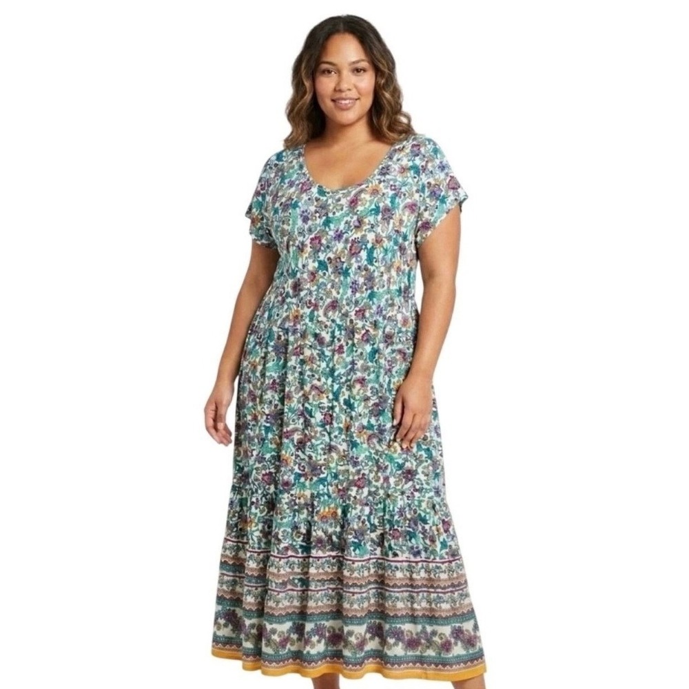Soft Surroundings Kara Floral Paisley Maxi Dress Plus Sz 2X Tiered Bohemian